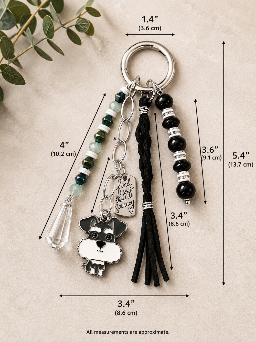 Hand Crafted TERRIER Bag Charm Key Ring w/“FIND JOY IN THE JOURNEY” - Picture 5 of 10